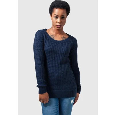 Image of Urban Classics Ladies LONG Wideneck Sweater Jumper, Women&#039;s, Size: XS, Navy