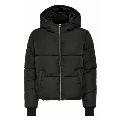Image of JDY Women&#039;s Jdynewerica OTW Noos Short Hood Jacket Quilted, Black/Detail:SILVER ZIPPER, XL
