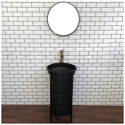 Image of Bathroom Sink Cabinet, Freestanding Cabinet Under Industrial Style Removable Grey, with Mirror (Black Mirror)