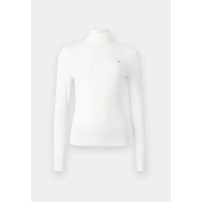 Image of Tommy Hilfiger Women’s Slim Rib Knit Roll Neck Jumper, White (Ivory Silk), S