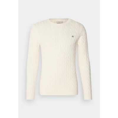 Image of GANT Men&#039;s Cotton Cable C Neck Pullover Sweater, Cream, 5XL