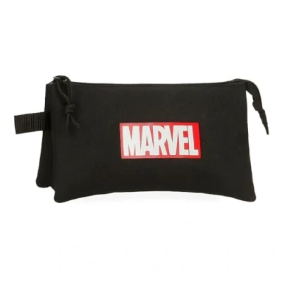 Image of Joumma Marvel Red Logo Pencil Case Triple Black 22x12x5cm Polyester 1.32L, Black/White, One Size, Case,