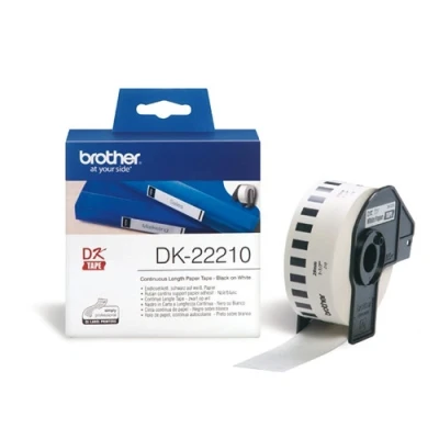Image of Brother DK 22210 Black on white Roll (2.9 cm x 30.5 m) labels for QL 1050, 1060, 500, 550, 560, 570, 580, 600, 650, 700, 710, 720, 820