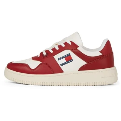 Image of Tommy Jeans NEW Retro Basket Trainers, Women&#039;s, Size: 4, Magma red Leather and textile
