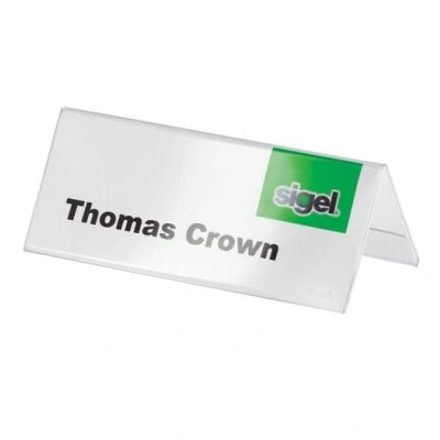Image of SIGEL TA136 Sign Holder, tent form, for 10 x 6 cm, double sided presentation, rigid plastic, transparent, Pieces