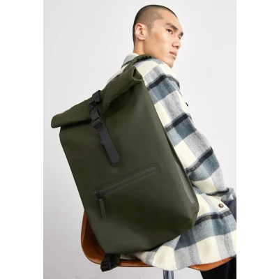 Image of Rains Rolltop Rucksack Unisex Rucksack, Size: One Size, Green