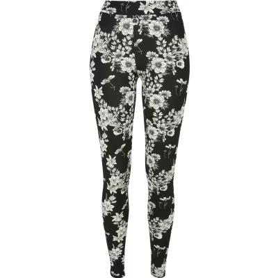 Image of Urban Classics SOFT AOP Leggings Trousers, Women&#039;s, Size: XS, Blackflower