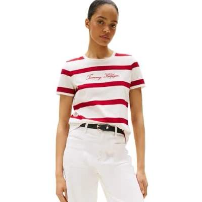 Image of Tommy Hilfiger Script Print Tshirt, Women&#039;s, Size: XXS, Iovry /med red