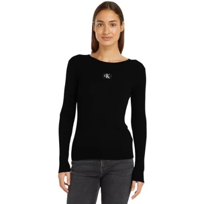 Image of Calvin Klein Jeans Woven Label Tight Jumper, Women&#039;s, Size: XXL, Black