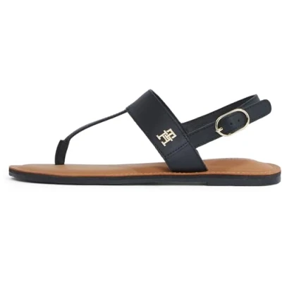 Image of Tommy Hilfiger Women&#039;s Leather Thong Sandal Fw0fw08505 Flat, Black, 6 UK