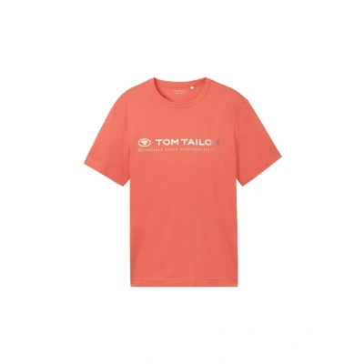 Image of TOM TAILOR Herren Basic T Shirt mit Logo Print, flamingo flower, L
