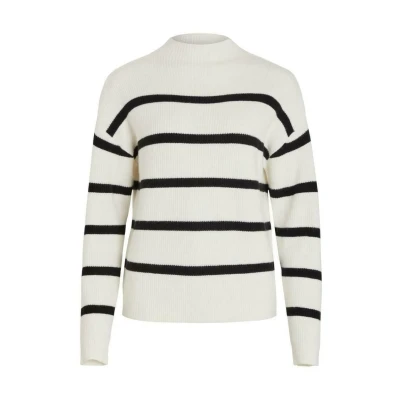 Image of VILA Viril Mockneck L/S TOP 2 NOOS Jumper, Women&#039;s, Size: XS, White alyssum black
