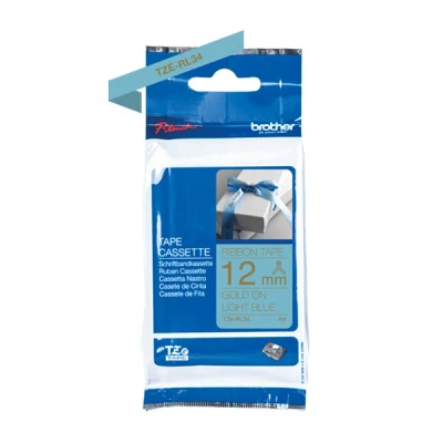 Image of Brother TZe RL34 Labelling Tape Cassette, Gold on Light Blue, 12 mm (W) x 4M (L), Ribbon Tape, Genuine Supplies