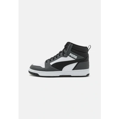 Image of Puma Rebound Unisex Hightop trainers, Size: 5, White/black/shadow gray High quality imitation leather