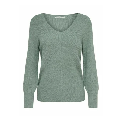 Image of ONLY Women&#039;s Onlatia L/S V neckcuff Pullover KNT Noos Sweater, Chinois Green/Detail:w. Melange, S
