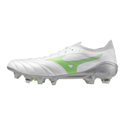 Image of Mizuno Morelia NEO IV Β Elite Screwin stud football boots, Men&#039;s, Size: 8.5, White/neon green/cool gray leather and imitation
