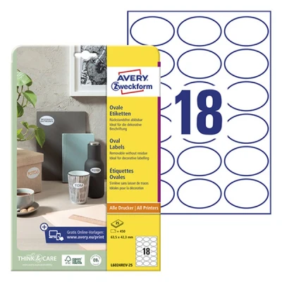 Image of AVERY Zweckform Labels White 63,5 x 42,3mm (25)