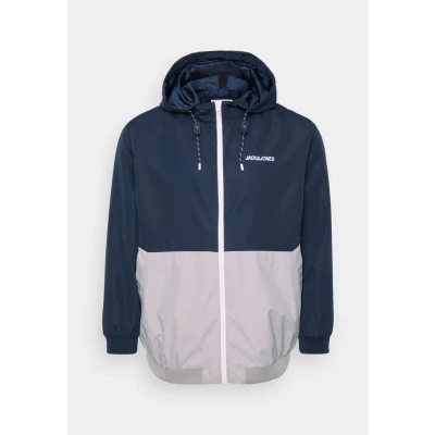 Image of Jack &amp; Jones Jjerush HOOD Windbreaker, Men&#039;s, Size: 4XL, Sky captain/white/light grey melange