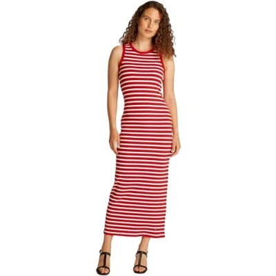 Image of Tommy Hilfiger SLIM MIDI Dress Jersey dress, Women&#039;s, Size: XL, Primary red/ecru