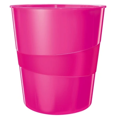 Image of Leitz 15 Litre Waste Bin, Plastic, Wow Range, Metallic Pink
