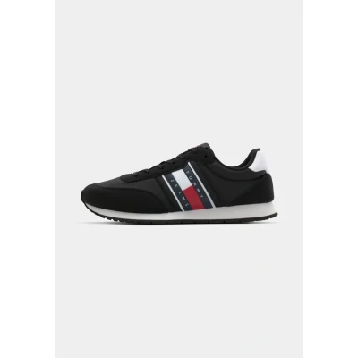 Image of Tommy Jeans Runner Casual Trainers, Men&#039;s, Size: 11, Black Leather and textile