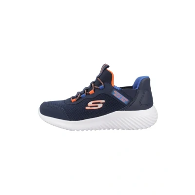 Image of Skechers Bounder Trainers for kids, Size: 2, Navy black synthetic textile trim blue orange Synthetics