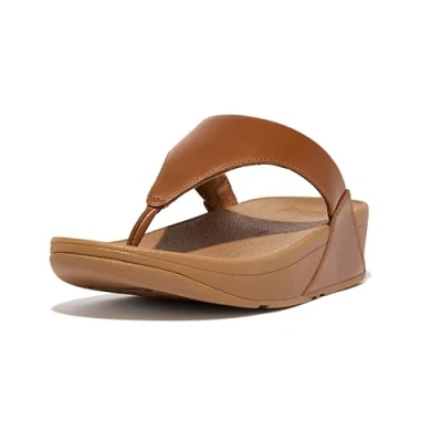 Image of Fitflop Women&#039;s Lulu Leather Toe Post Thong Sandals, Light Tan, 8 UK