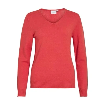 Image of VILA Vneck Jumper, Women&#039;s, Size: XS, Aurora red