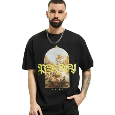 Image of Upscale by Mister Tee PRAY Painting Print Tshirt, Size: Medium, Black