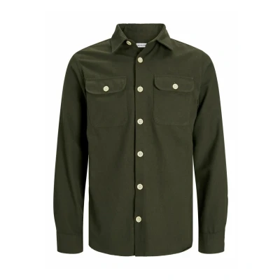 Image of JACK &amp; JONES Men&#039;s Jjedarren Overshirt Ls Noos Long Sleeve Shirt, Forest Night/Fit: Solid, S