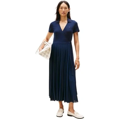 Image of Tommy Hilfiger Pleated WRAP Dress Shirt dress, Women&#039;s, Size: 3XL, Dark night navy