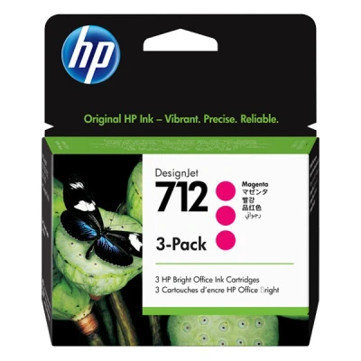 Image of HP 712 3ED78A 3 pack Magenta 29 ml Genuine Ink Cartridge with Original Ink, for DesignJet T650, T630, T250, T230 &amp; Studio Large Format Plotter Printers and 713 Printhead