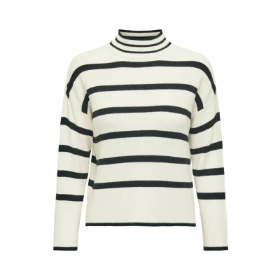 Image of ONLY Women&#039;s Onlibi L/S Higneck Pullover Cc KNT Sweater, Whitecap Grey/Stripes: White/Melange/Black, M