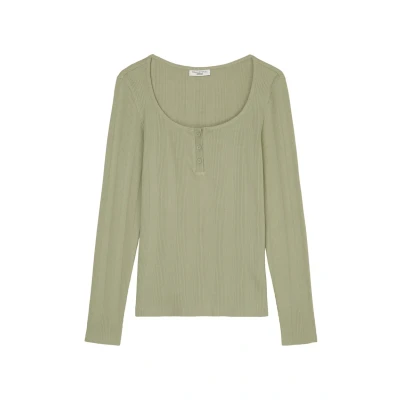Image of Marc O&#039;Polo Denim Serafino Neckline Long sleeved top, Women&#039;s, Size: Medium, Green bay