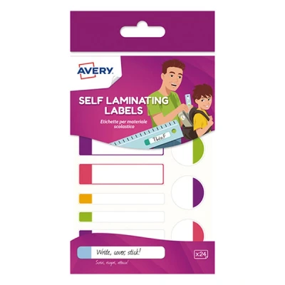 Image of Avery Pack of 24 Laminated Labels Blanc avec Bordure Fluo Rose/Violet/Vert/Orange