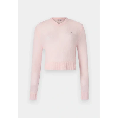 Image of Tommy Jeans V NECK Jumper, Women&#039;s, Size: Large, Precious pink