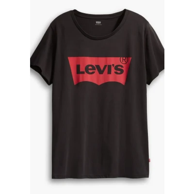 Image of Levi&#039;s Women&#039;s Plus Size Perfect Tee T Shirt, Logo Print, Stonewashed Black, 3XL