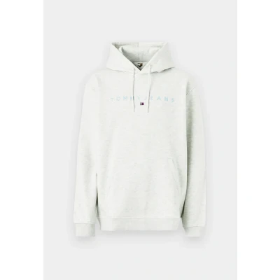 Image of Tommy Jeans Linear LOGO Hoodie Sweatshirt, Men&#039;s, Size: 42, Grey