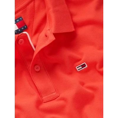 Image of Tommy Jeans SLIM Placket Polo shirt, Men&#039;s, Size: 34, Bright vermillion