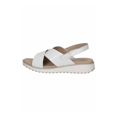Image of CAPRICE Damen Sandalen flach aus Leder mit Klettverschluss, Weiß (White Naplak), 37 EU