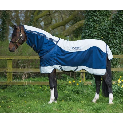Image of Horseware Rambo Summer Series Rain Blanket Transition Navy/Grey Turnout 0g Size: 145 cm / 6 Inches