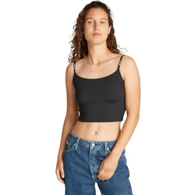 Image of Calvin Klein Jeans LOGO Elastic Strappy Top, Women&#039;s, Size: XXS, Black