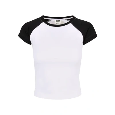 Image of Urban Classics Women&#039;s Ladies Organic Stretch Short Retro Baseball Tee T Shirt, White/Black, 4XL