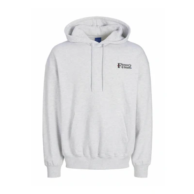 Image of JACK &amp; JONES Men&#039;s Jorbronx Arch Big Sweat Hood Sweatshirt, Bright White/Detail: Melange, XS