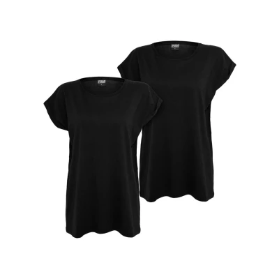Image of Urban Classics Extended Shoulder 2PACK Basic Tshirt, Women&#039;s, Size: XS, black