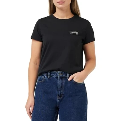 Image of Levi&#039;s THE Perfect Print Tshirt, Women&#039;s, Size: XXS, Shimmer bw outline caviar
