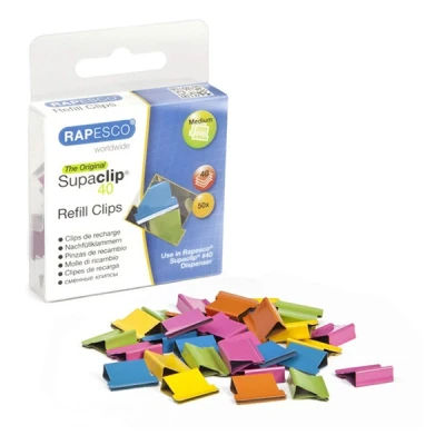 Image of Rapesco RC4050MC Supaclip 40 Refill Clips, Assorted Colours, Pack of 50