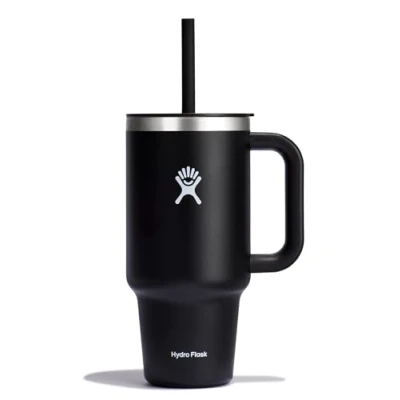 Image of Hydro Flask Travel Tumbler 946 ml (32 oz) with Closable Press In Straw lid Stainless Steel Double Wall Vacuum Insulated Splash resistant BPA Free Black