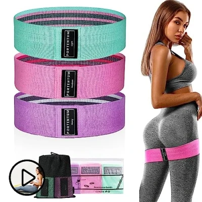 Image of PORTENTUM Resistance Bands Set of 3, Elastic Bands, Yoga Strap in 3 Tensile Strengths, Training Band, and Support for Leg Glutes, Includes Exercises Video