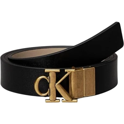Image of Calvin Klein Jeans Monogram Buckle Belt Black/crockery/tumbled goldcoloured, Women&#039;s, Size: 30, gold coloured